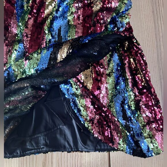 Revolve Ronny Kobo Jo Gold Multicolor Sequin halter cocktail mini dress - 12 NWT - Picture 7 of 10